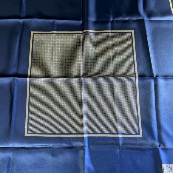 Vintage Burberrys of London Silk Scarf – Navy & Gold Geometric Border - Picture 3 of 11